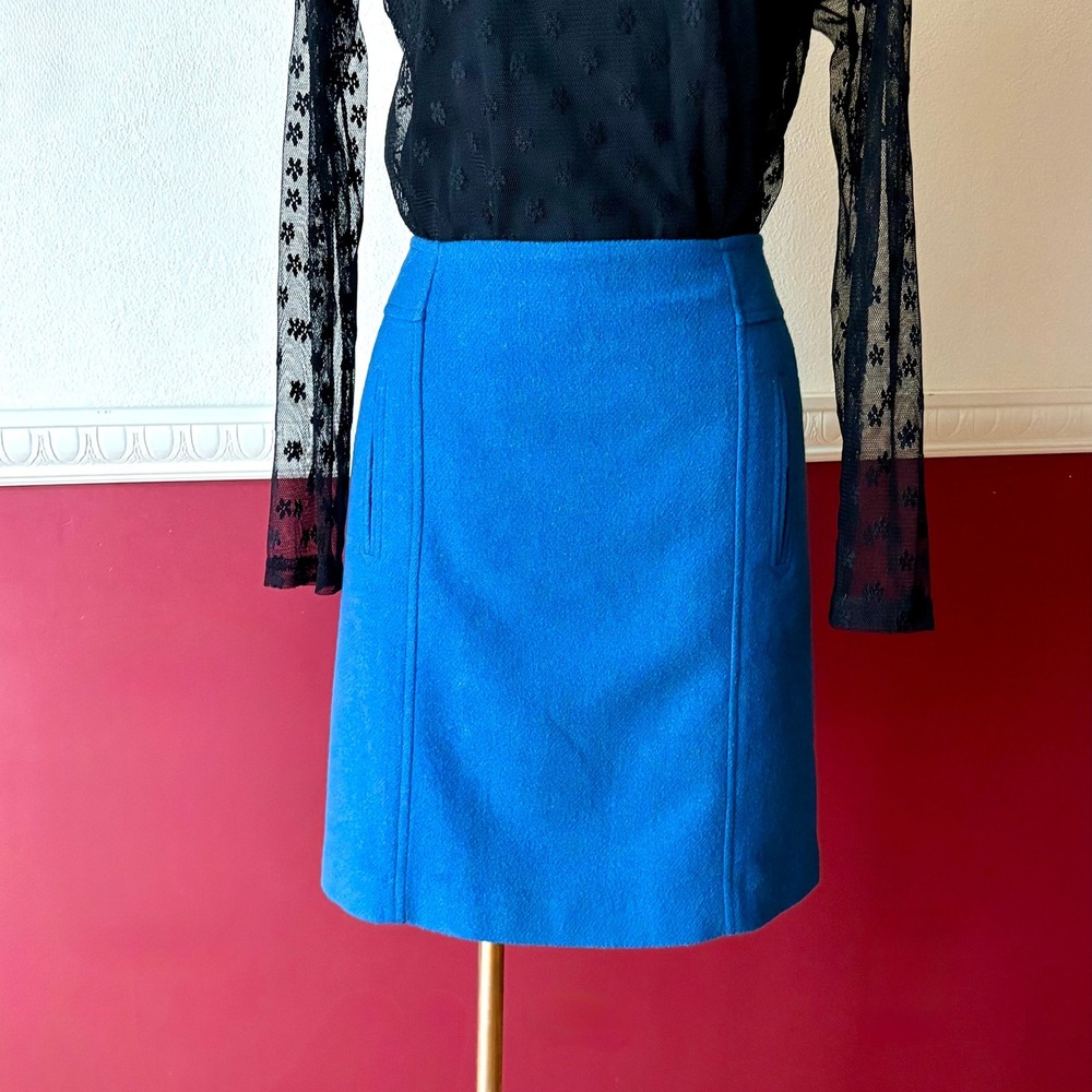 Talbots Petites Blue Wool Blend Mini Skirt 6P Pockets Lined Preppy Secretary
